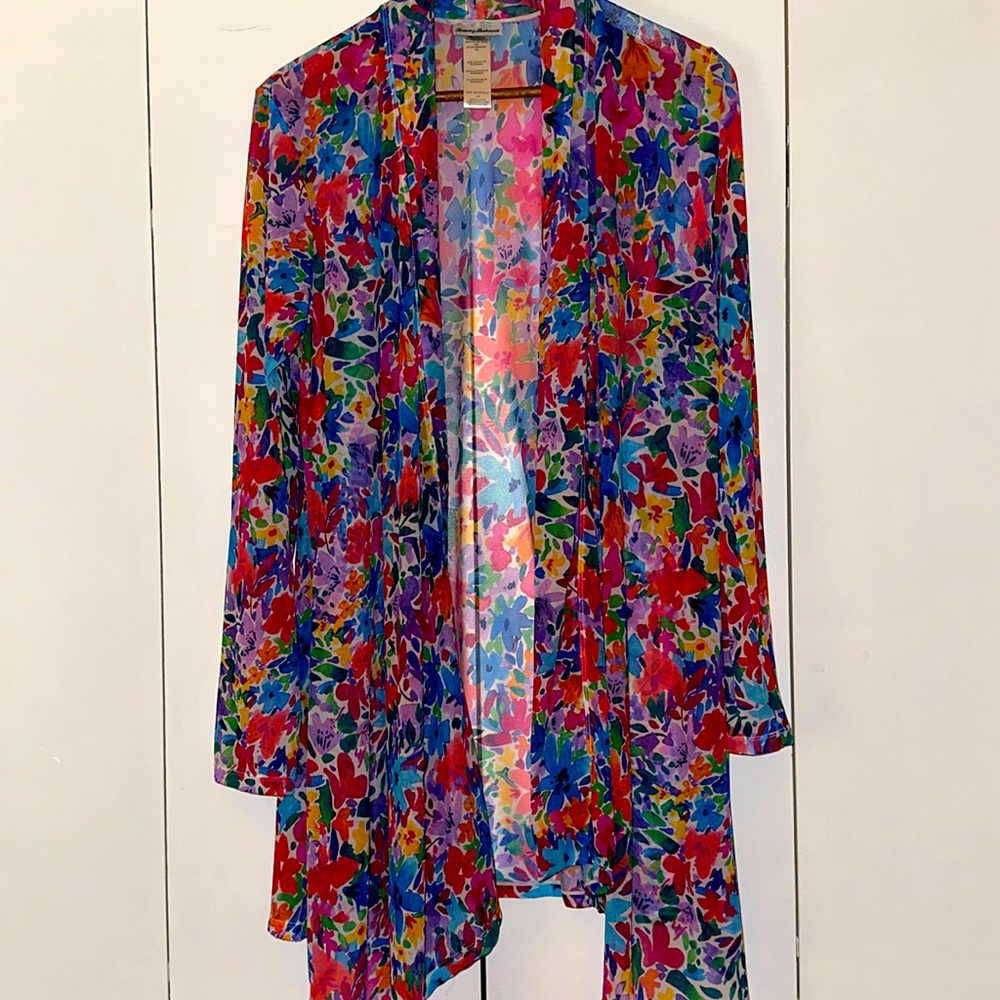Tommy Bahama Mesh Floral Swim Coverup Open Front Cardigan